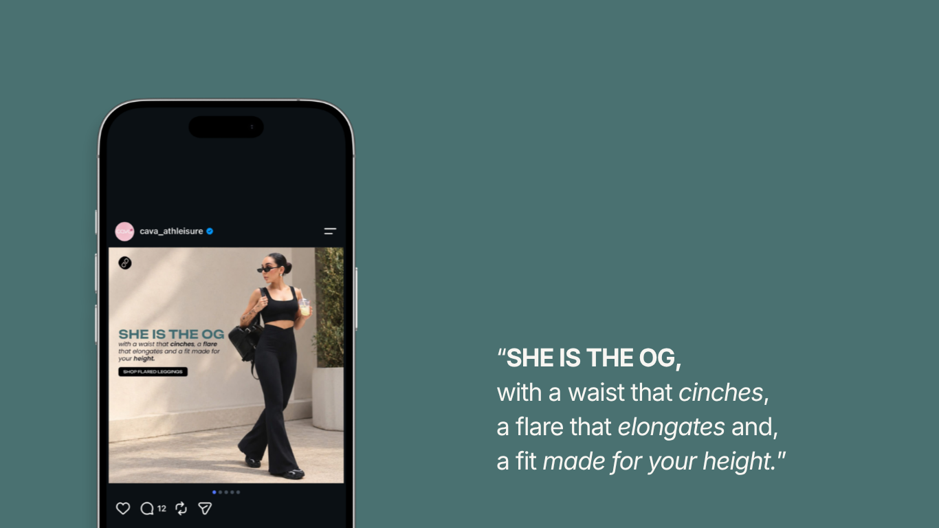 Cava flared leggings campaign post - She is the OG